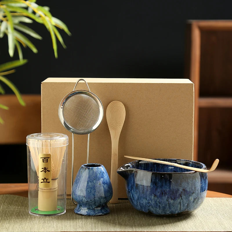 Traditional Matcha Tool Set – 6-Piece Japanese Style Kit with Ceramic Bowl, Bamboo Whisk & Sifter