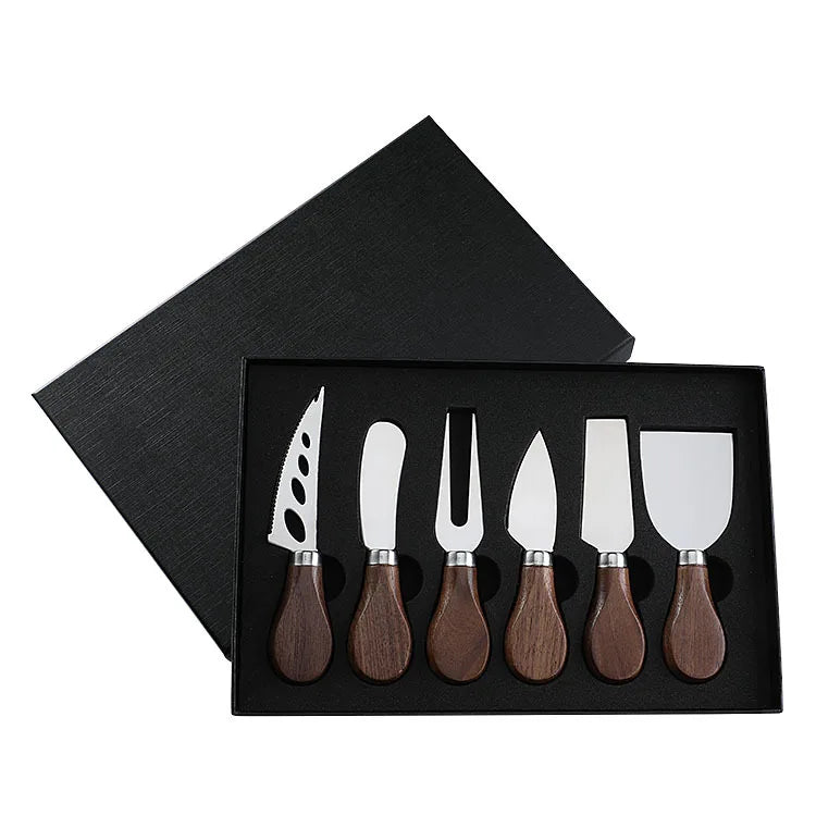 Walnut Handle Cheese Knife Gift Set – 4 or 6 Piece Cheese Tools with Fork & Spreader
