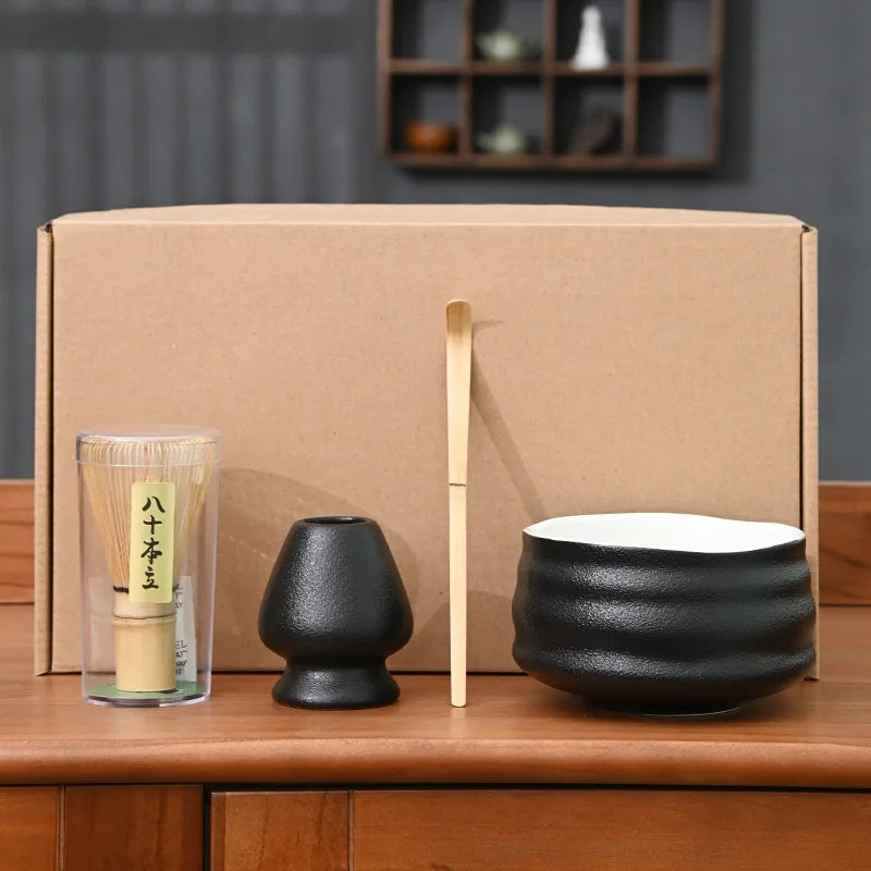 4 Piece Matcha Tea Set with Ceramic Bowl & Accessories – Japanese Matcha Making Kit in Various Colours