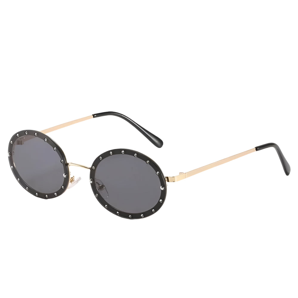 Celeste Round Black Studded Sunglasses – Retro UV Protection Festival Shades for Women