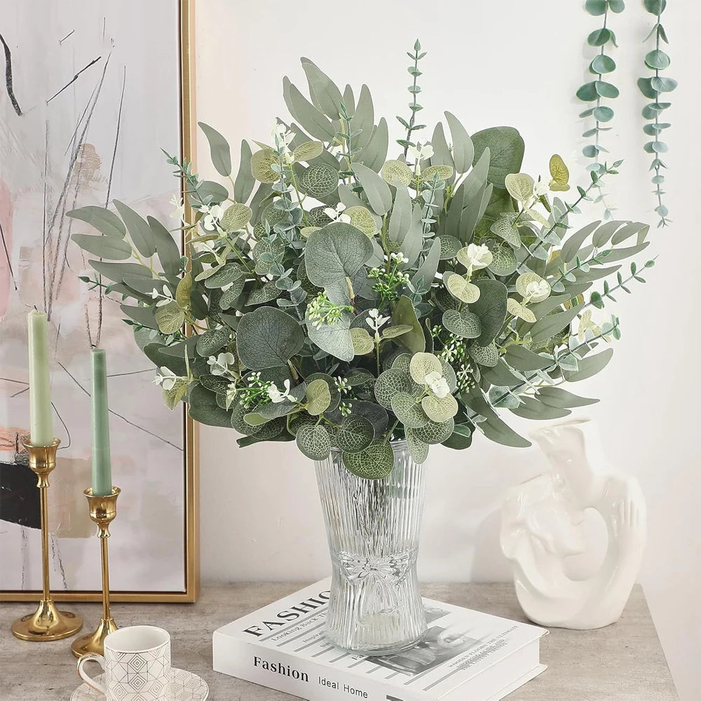 Eucalyptus Leaf Stem Set – 20 Faux Eucalyptus Stems for Vase Arrangements, Bouquets & Home Decoration