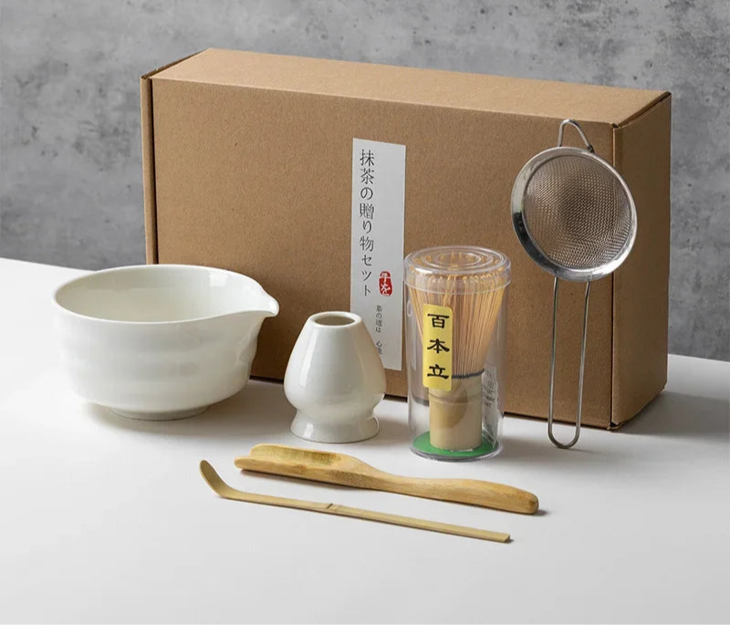 Matcha Tea Set with Ceramic Bowl & Bamboo Accessories – 4/5/6 Piece Traditional Japanese Matcha Kit in Sage Green