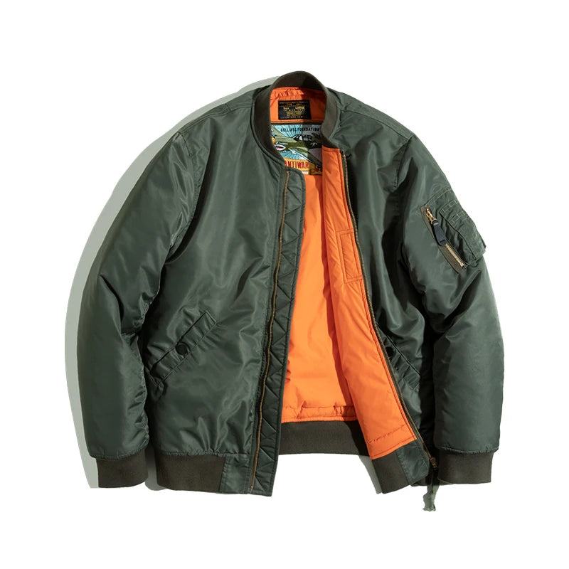 Classic Bomber Jacket – Utility Flight Jacket with Zipper And Orange Lining