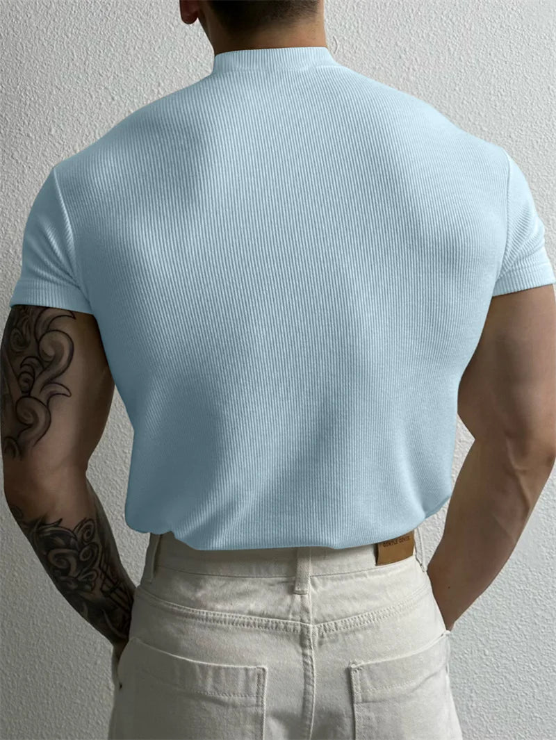 Men’s Slim Fit High Neck T-Shirt – Short Sleeve Tee