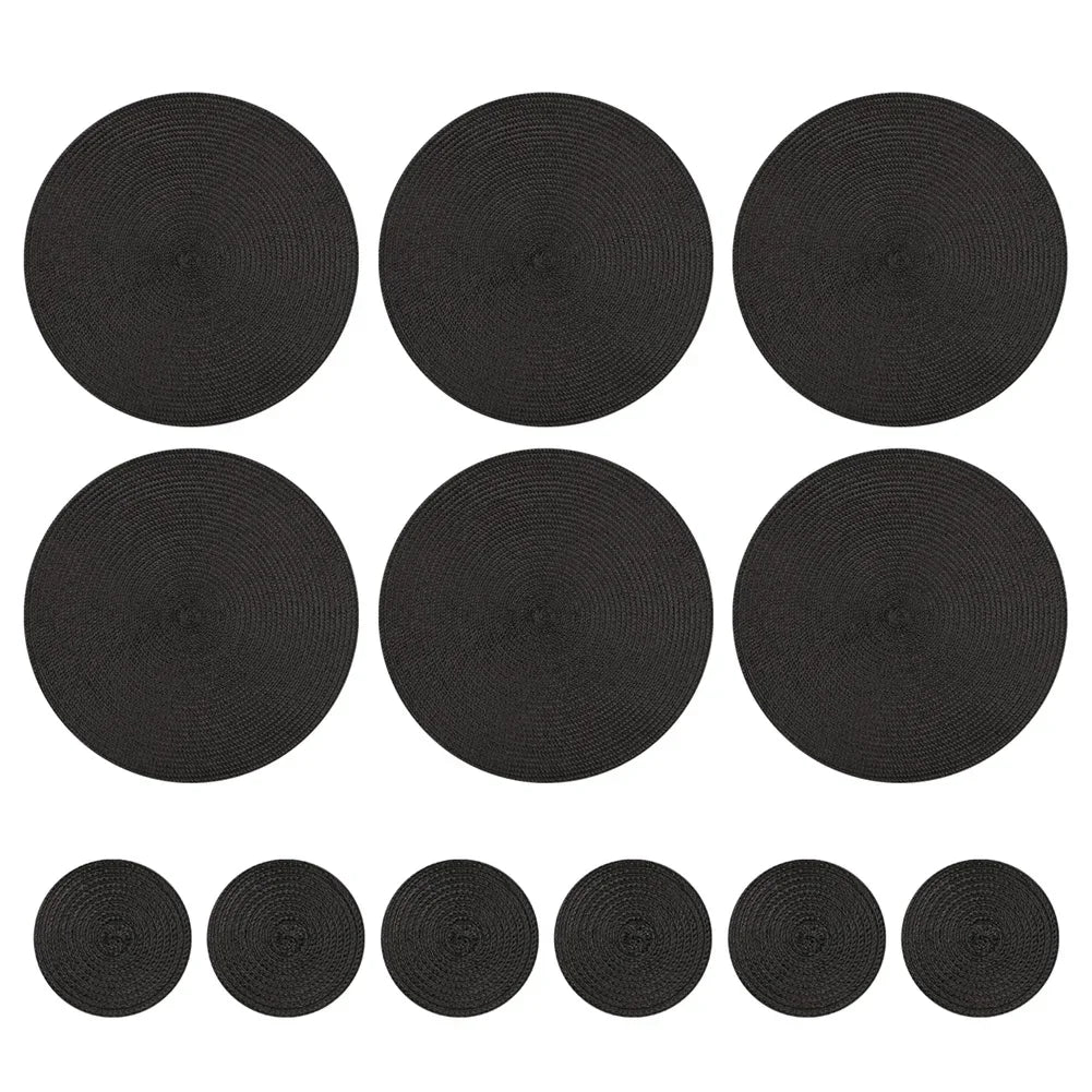 Woven Round Placemats and Coasters Set – 6-Piece Dining Table Mats