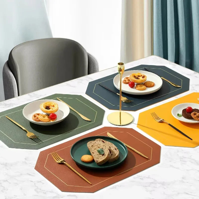 Modern Leather Octagon Placemats – 1/2/4/6 Set Of Reversible Easy-Clean Dining Table Mats in Multi Colours