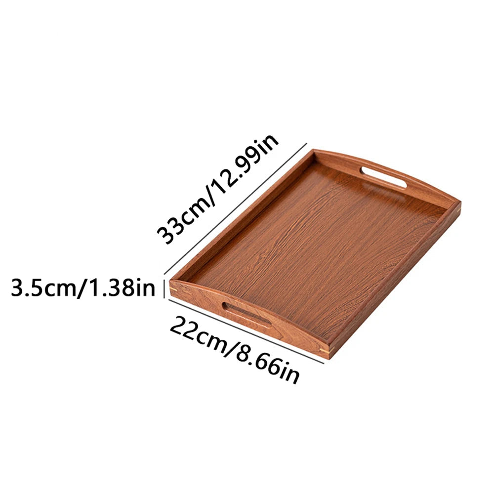 Wooden Serving Tray with Raised Edges – Rectangular Decorative Tea & Food Tray for Kitchen or Living Room