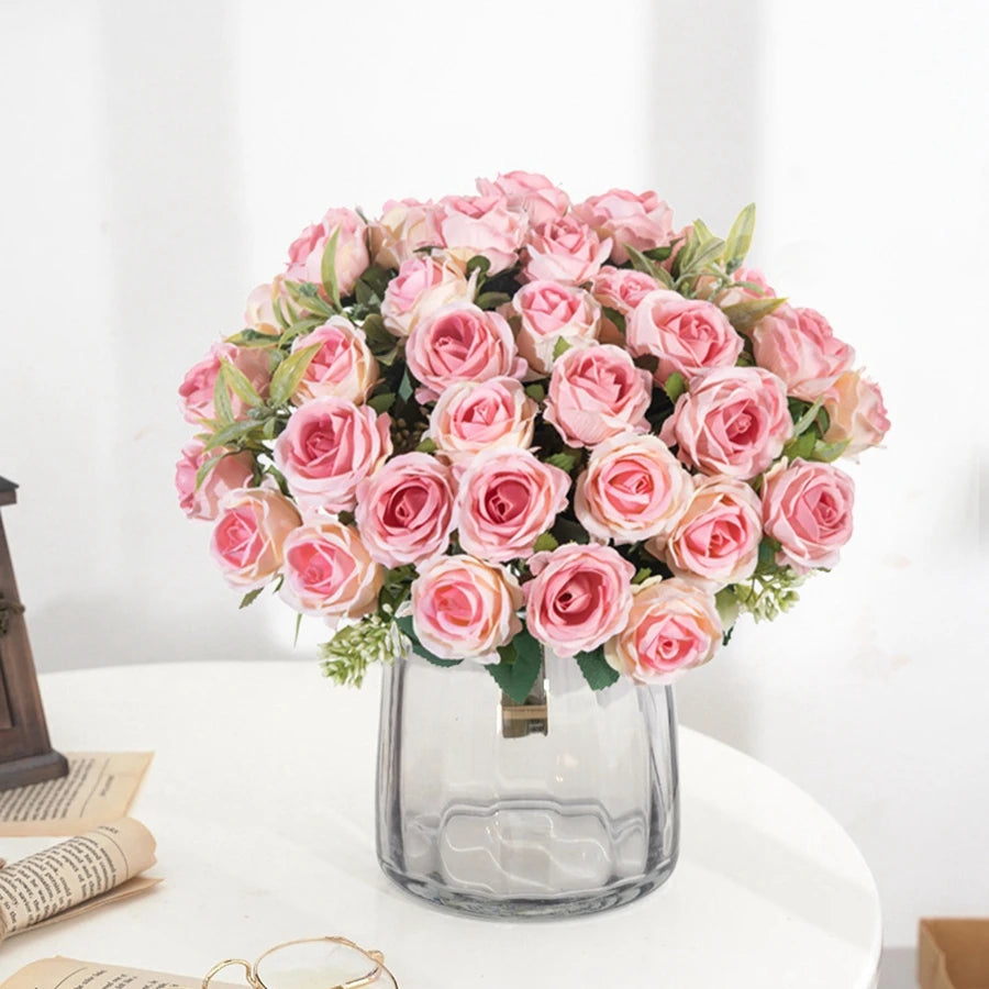 Silk Rose Flower Bouquet – 10 Stem Decoration for Vases, Weddings & Home Styling