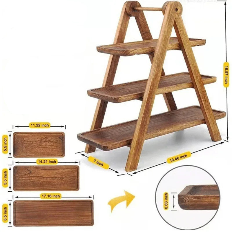3-Tier Wooden Serving Stand – Rustic Food Display Rack for Afternoon Tea, Grazing Boards & Events