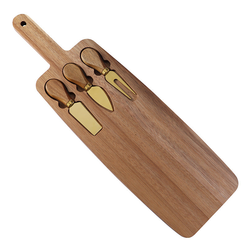 Acacia Cheese Board with 3-Piece Knife Set – Wooden Charcuterie Serving Tray with Stainless Steel Cutlery