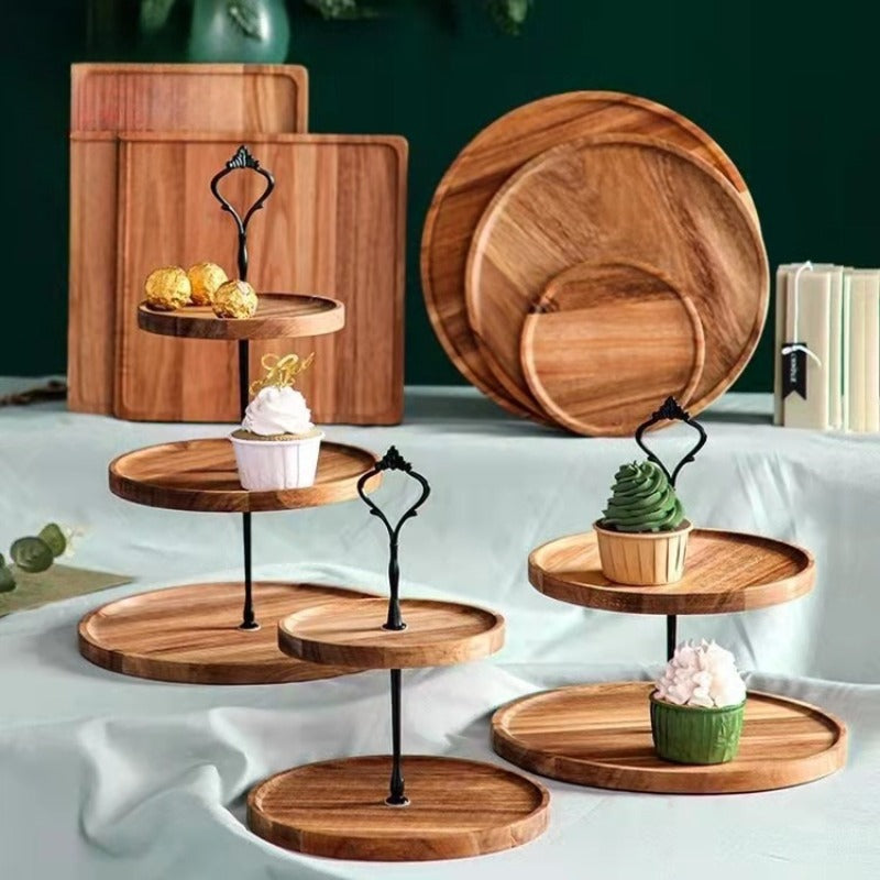Wooden Tiered Cake Stand – 2 or 3 Tier Round Dessert Display Tray for Afternoon Tea, Wedding or Party