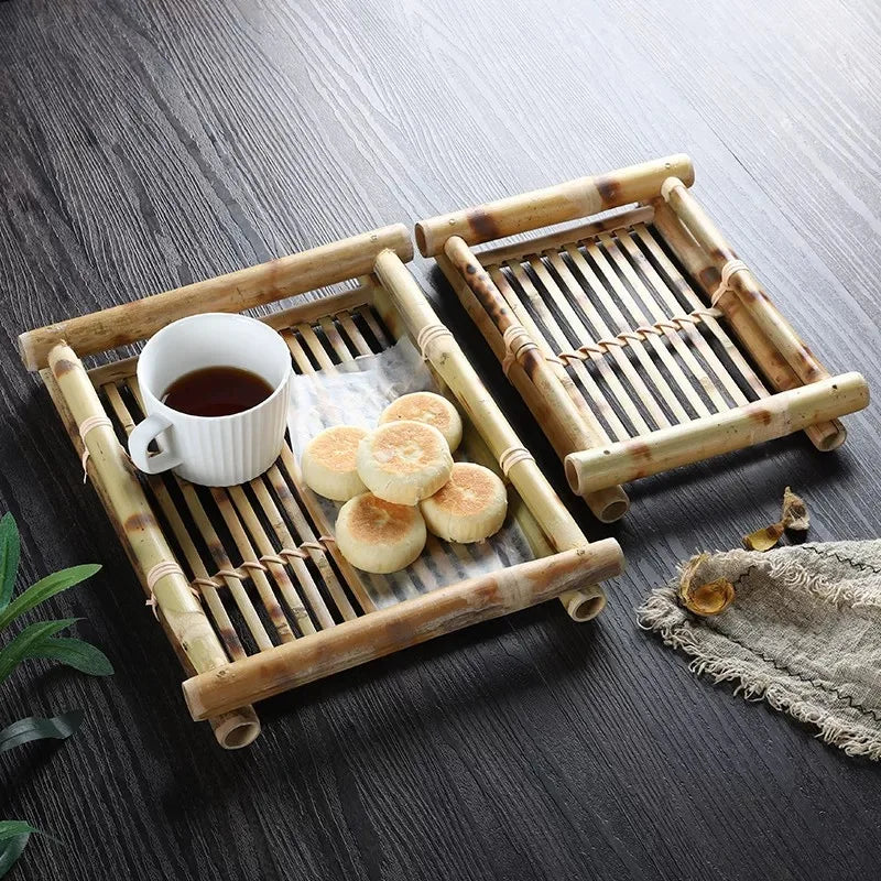 Handmade Bamboo Tea Trays & Decorative Lace Paper Liners - Rustic Wooden Serving Trays for Snacks, Coffee & Afternoon Tea