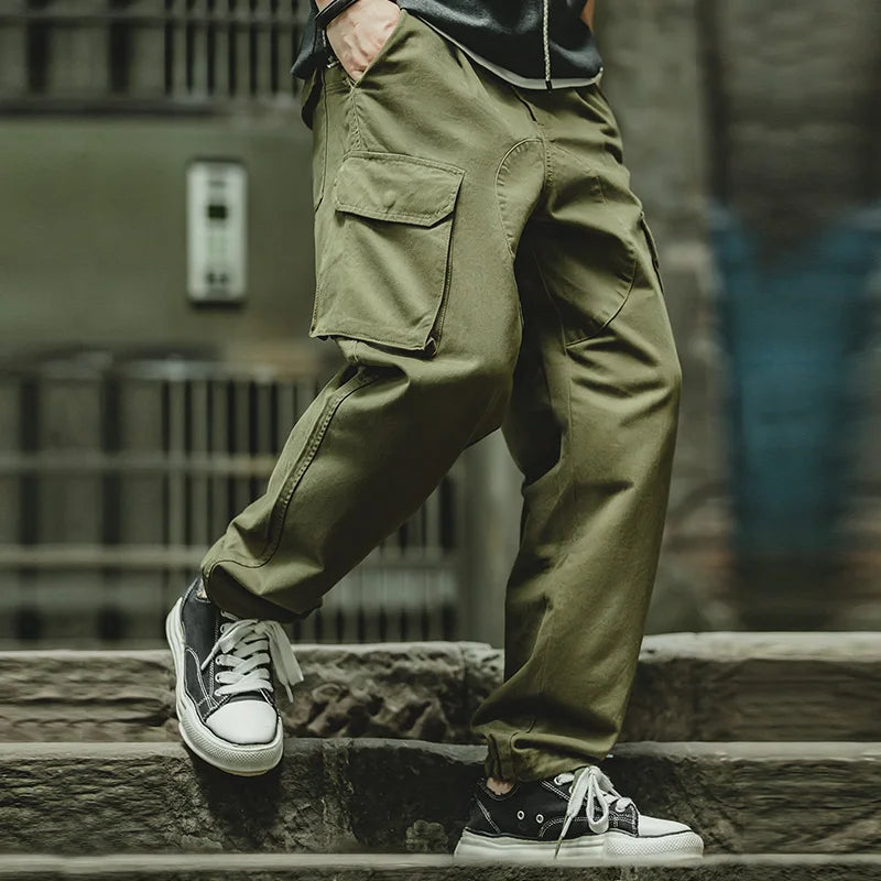 Men's Tactical Cargo Pants with Large Pockets – 100% Cotton Tapered Fit Streetwear Trousers in Khaki