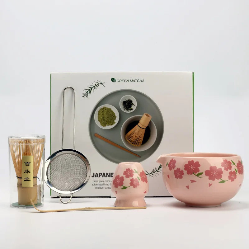 Hanami Blossom Ceramic Tea & Coffee Gift Set – Complete Home Tea Kit with Bowl, Whisk and Scoop