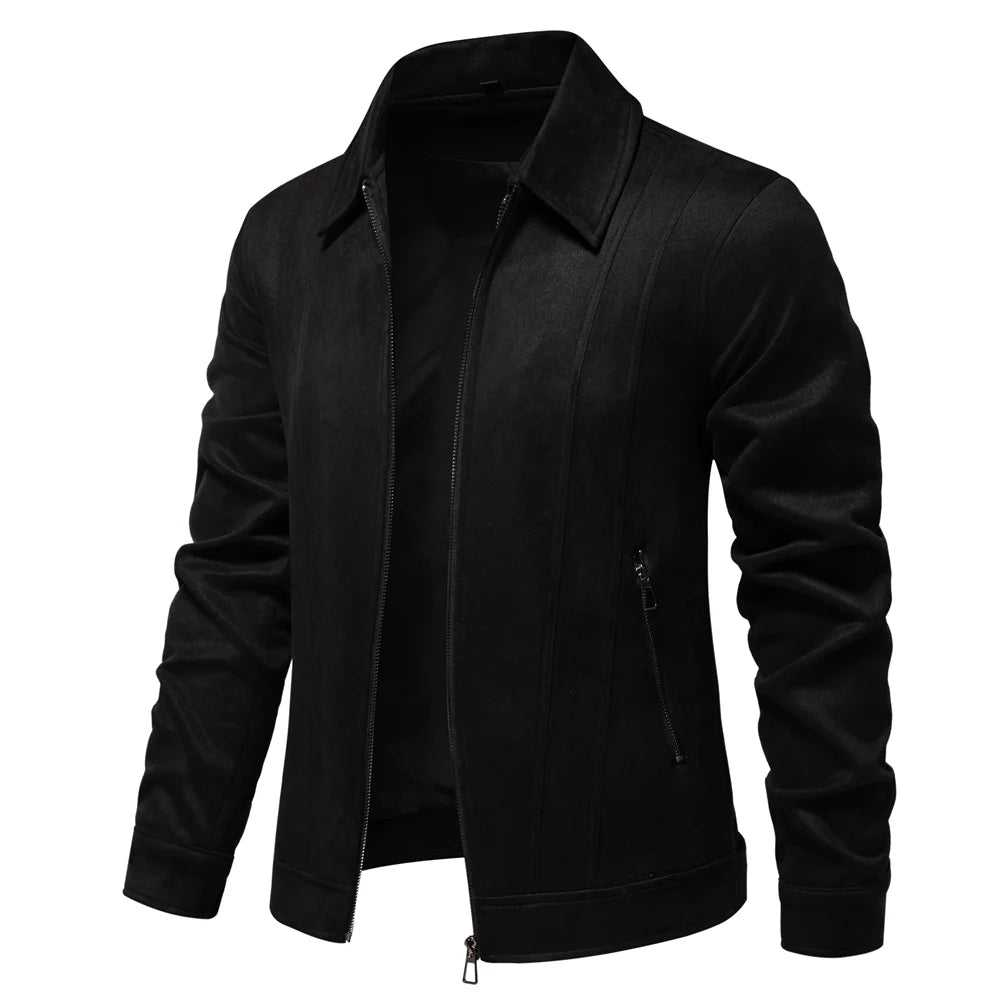 Men's Zip-Up Faux Suede Jacket-Classic Collared Casual Outerwear