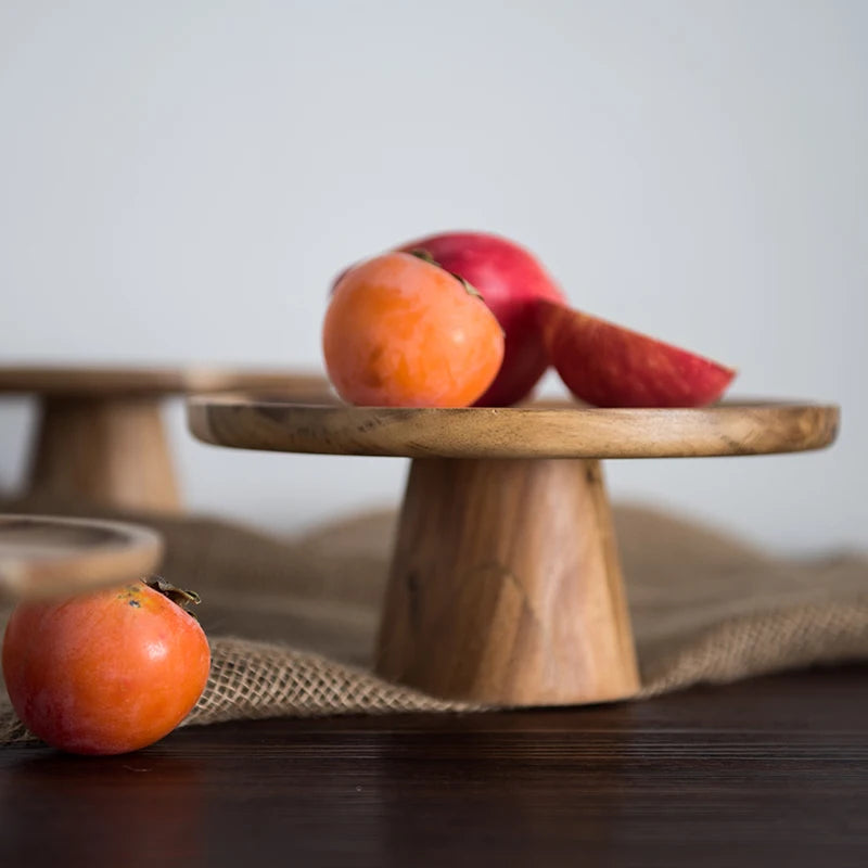 Natural Wood Cake Stand – Round Dessert Display Plate for Serving, Baking & Home Table Decor