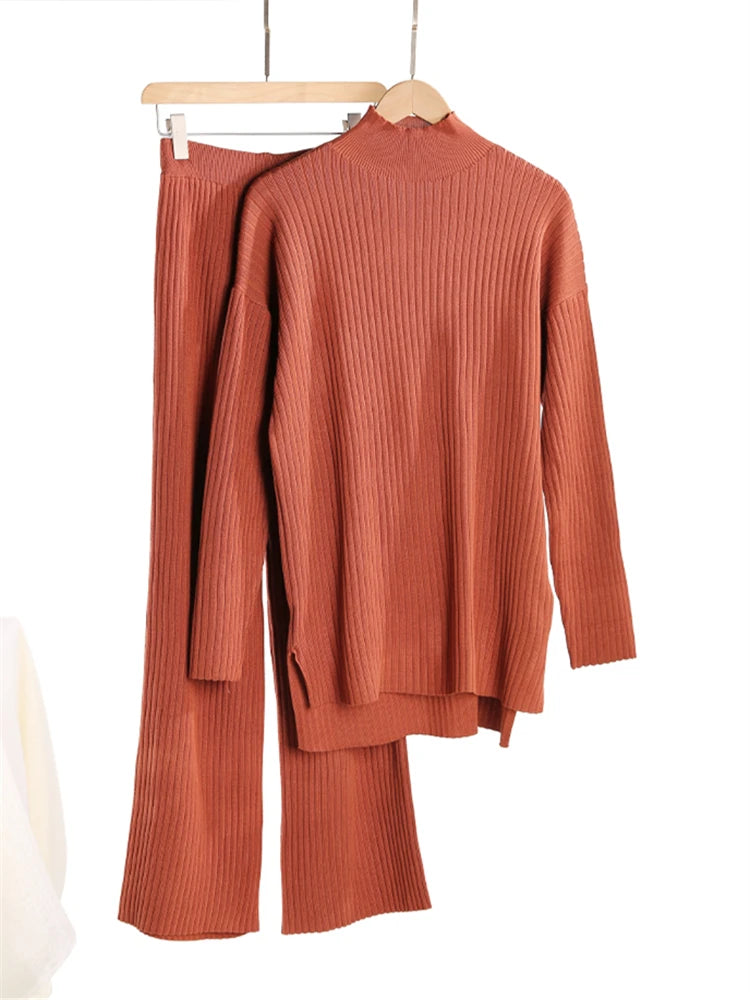 Knitted Co-Ord Set - Plain & Ribbed Knit