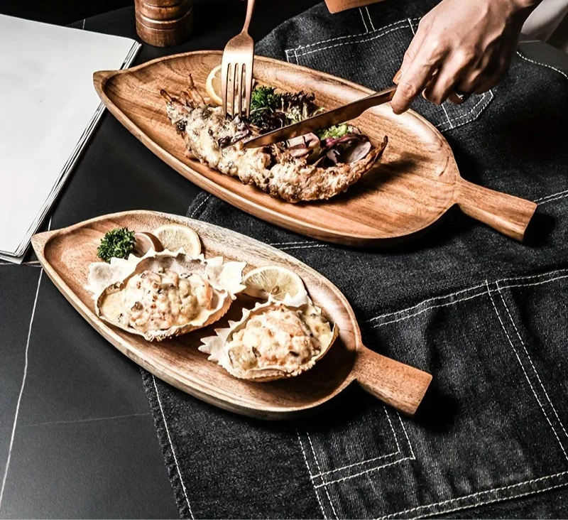 Wooden Serving Platter with Handle – Oval Wooden Tray for Appetisers, Tapas & Sharing Dishes