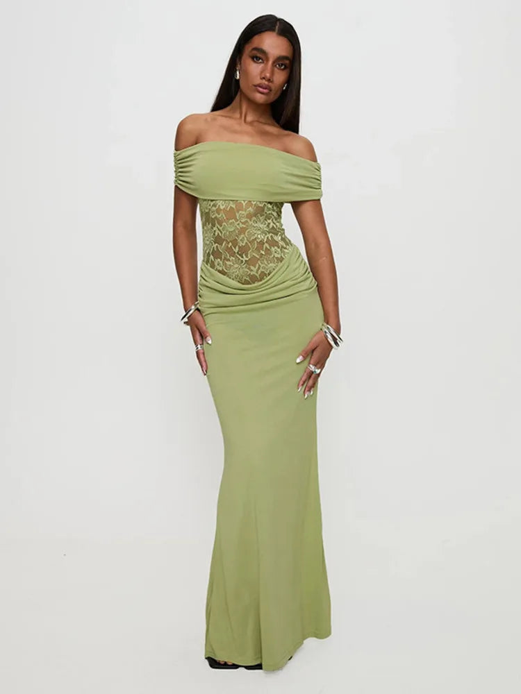 Eloria Off Shoulder Lace Maxi Dress – Bodycon Evening Dress, Elegant G –  Giftology London