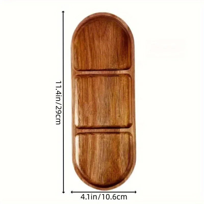 Acacia Wooden Serving Tray – Natural Solid Wood Snack & Food Platter for Coffee, Tea & Appetisers
