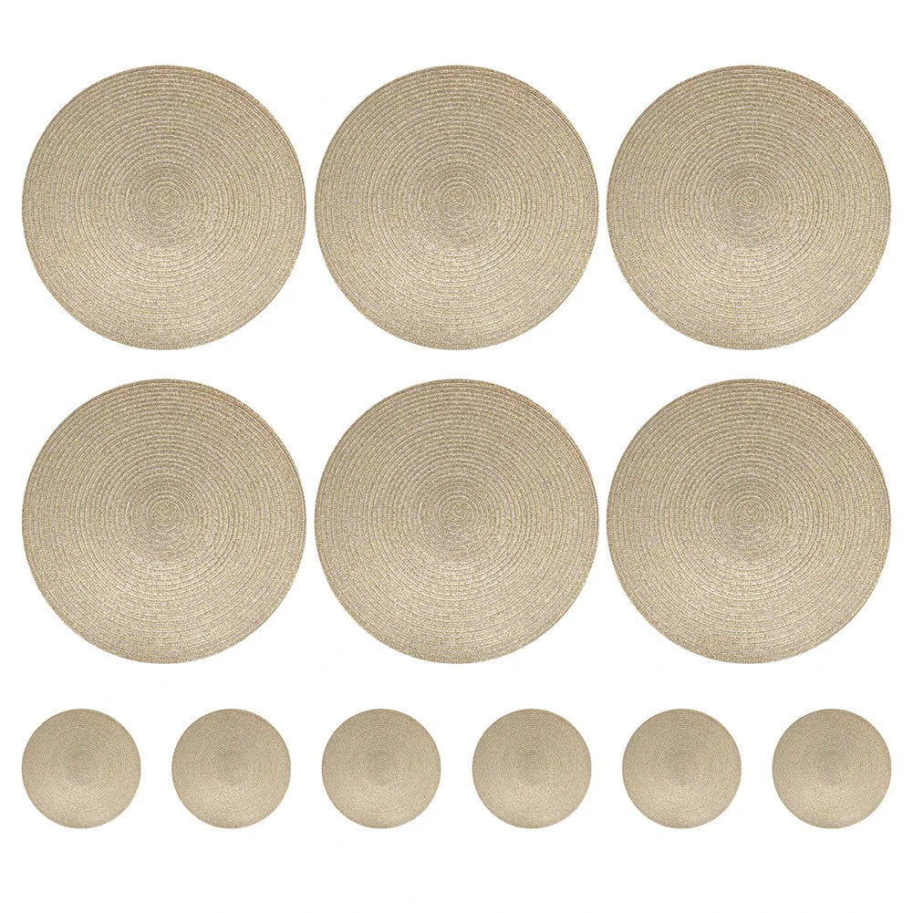 Woven Round Placemats and Coasters Set – 6-Piece Dining Table Mats