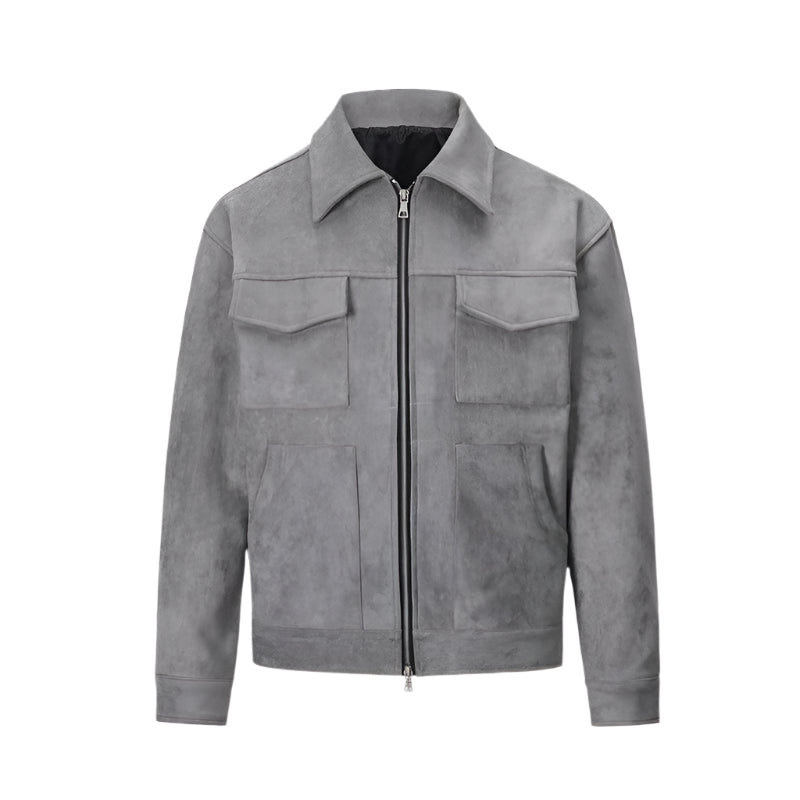 Men's Faux Suede Utility Zip-Up Jacket