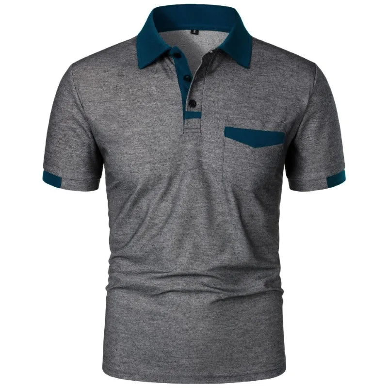 Men’s Short Sleeve Polo Shirt with Contrast Trim – Casual Summer T-Shirt with Pocket