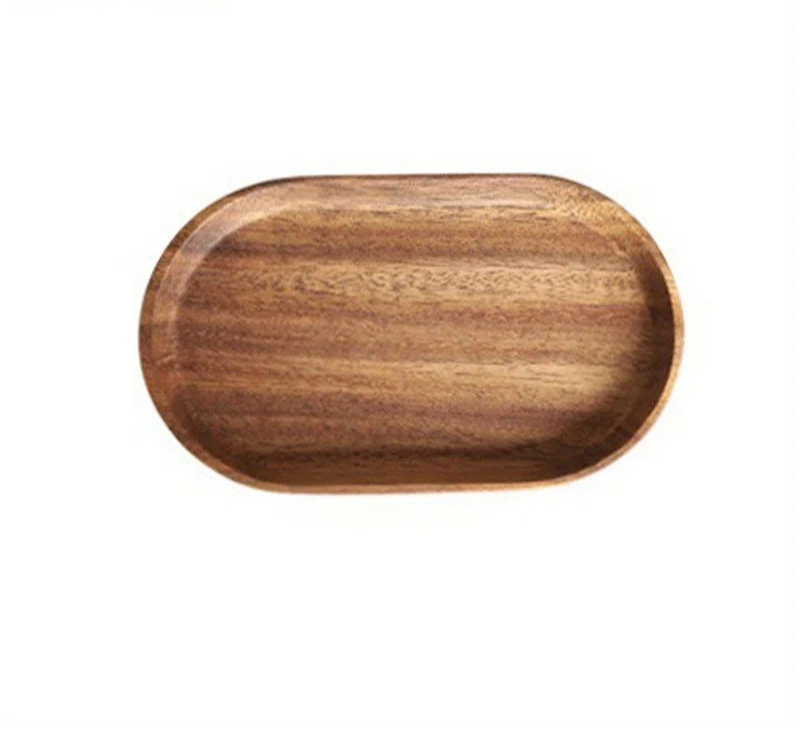 Solid Wood Oval Serving Tray – Natural Wooden Snack Plate for Dessert, Fruit or Drinks