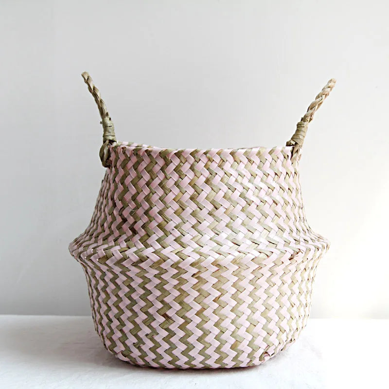Wicker Storage Basket with Handles – Two-Tone Woven Organiser for Toys, Plants & Home Décor