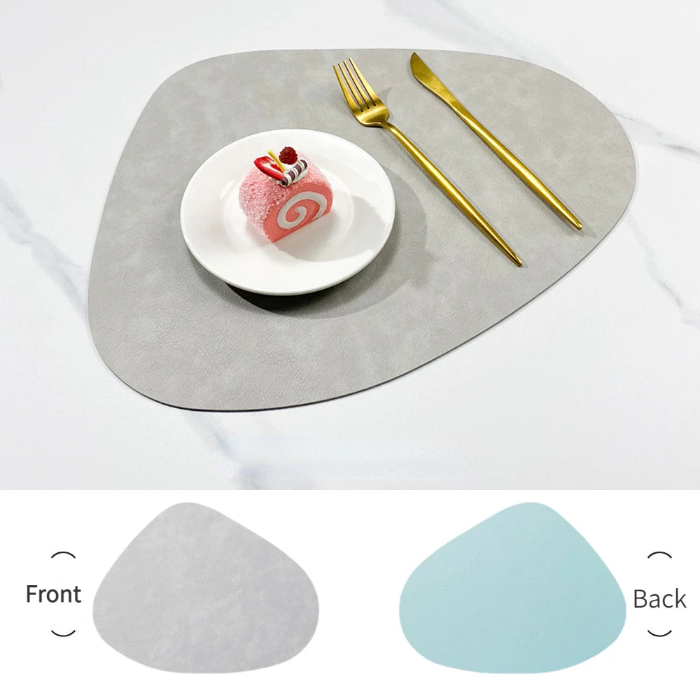 Nordic Style Dual Colour PU Leather Table Mats – 4 Piece Irregular Shape Dining Set