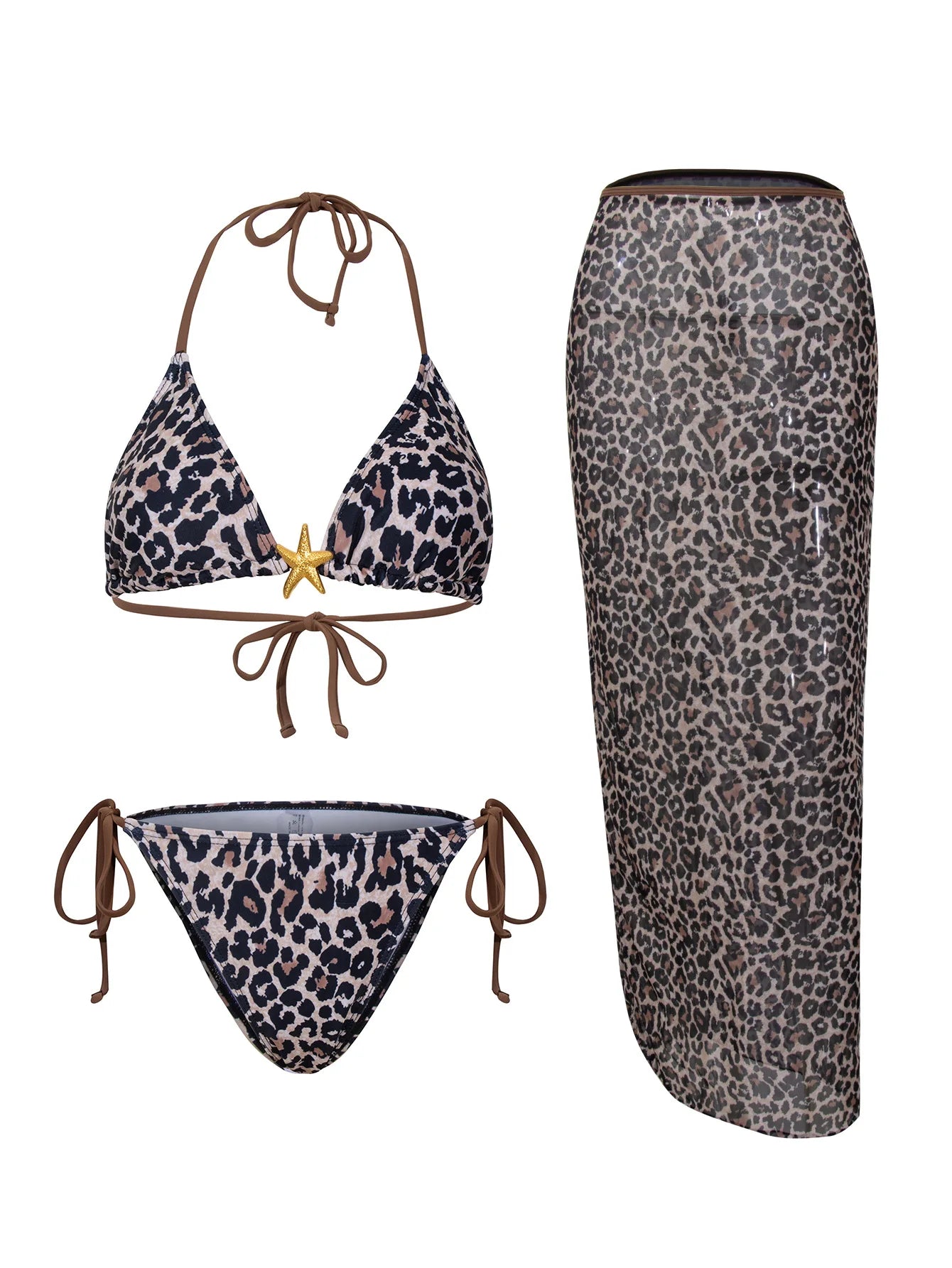 Floral Bikini and Mesh Skirt Set – Summer Holiday 3 Piece Swimsuit in Tropical Prints and Animal Patterns