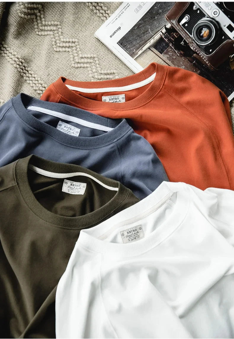 Structured Heavy Cotton Long Sleeve T-Shirt – Premium Fit Men’s Crew Neck Top
