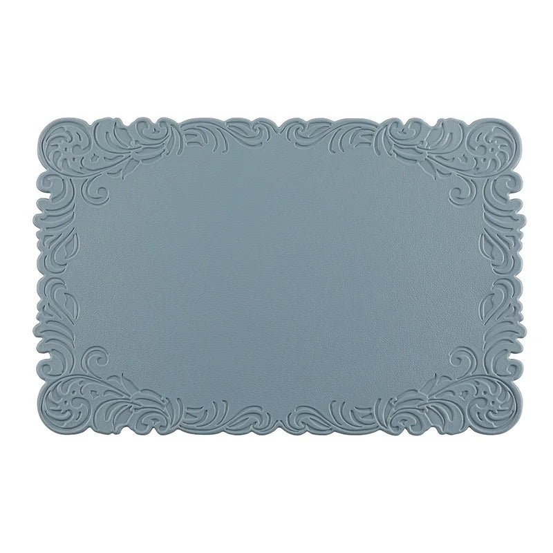 Verra Faux Leather Table Mats – Decorative Edge Non Slip Washable Dining Table Mats Set
