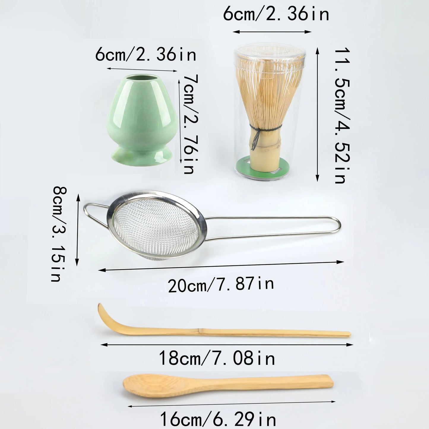 Bamboo Matcha Whisk & Tea Tool Set – 4 & 5-Piece Japanese Matcha Kit with Scoop, Strainer & Whisk Holder