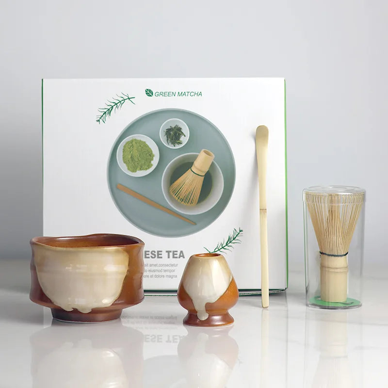Premium Matcha Tea Set – 4 Piece Starter Kit with Bamboo Whisk, Ceramic Bowl, Scoop & Holder