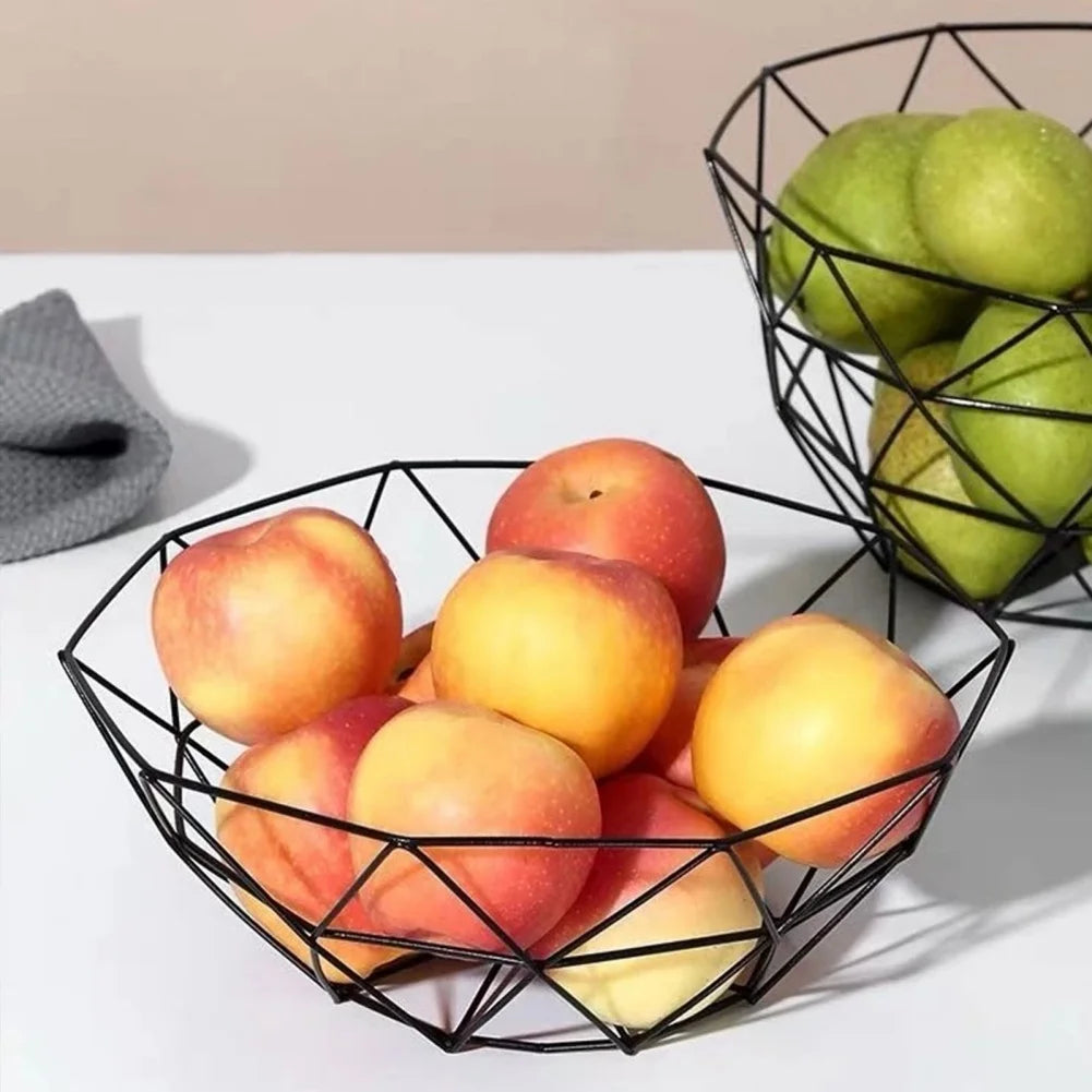 Black & Gold Metal Wire Fruit Basket – Modern Countertop Bowl for Kitchen & Dining Table