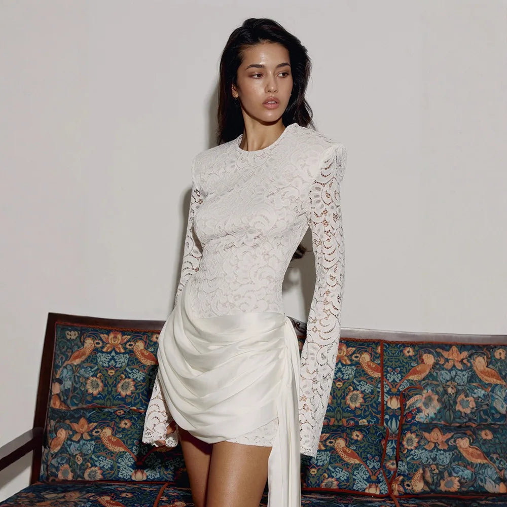 Elaris Lace Long Sleeve Mini Dress – Backless Bodycon Evening Dress, Women’s Party & Going Out Dress