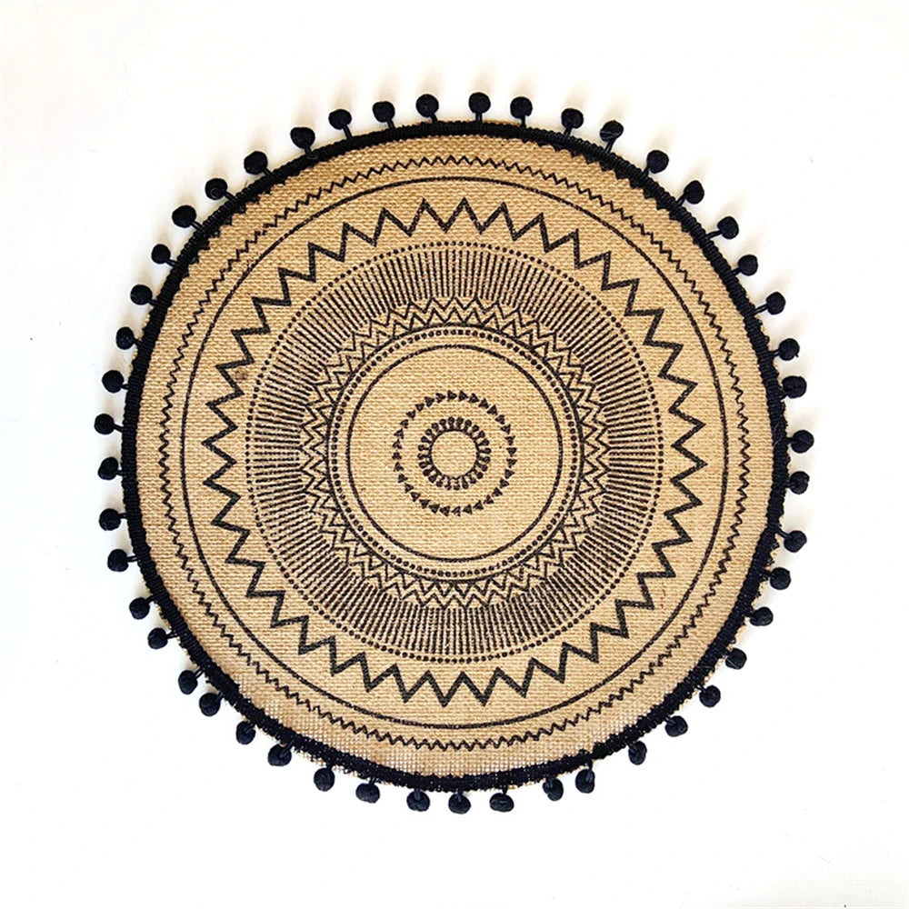 Boho Jute Round Placemats with Tassels – 38cm Natural Woven Table Mats for Rustic Dining & Home Decor