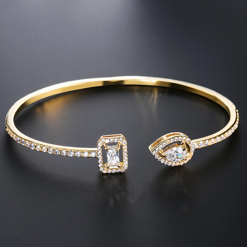 Gold-Plated Open Bangle with Crystal Accents