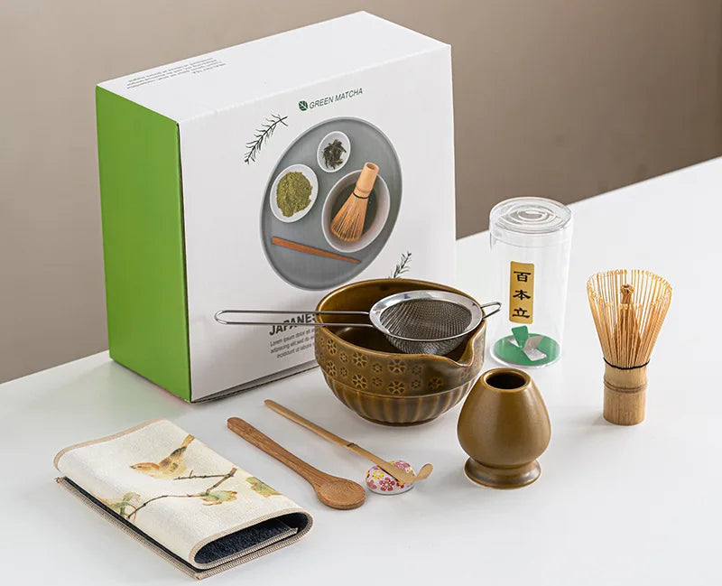 Kyoto Matcha Tea Set – 8 Piece Japanese Matcha Making Kit with Ceramic Bowl, Bamboo Whisk & Accessories