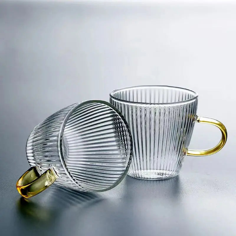 Ripple Glass Cup Set with Gold Handle – Elegant 1, 2 & 6 Piece Tea and Coffee Glassware