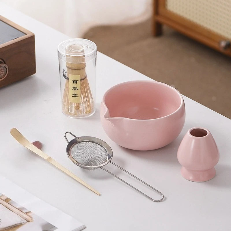 Matcha Tea Set – 5-Piece Japanese Style Whisk Bowl Scoop & Sieve Kit