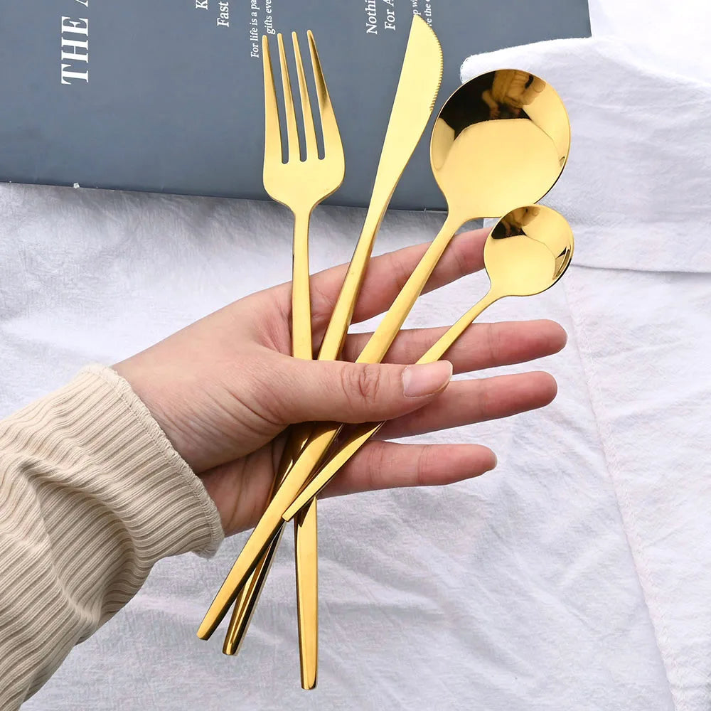 24-Piece Stainless Steel Cutlery Set – Luxury Knife, Fork, Spoon & Teaspoon Flatware Set with Gift Box – Black, Gold, Silver & Mixed Colours