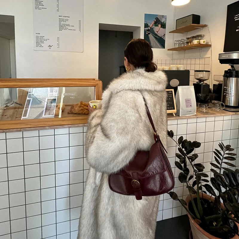 Adriana Luxe Faux Fur Coat – Elegant Knee-Length Winter Outerwear