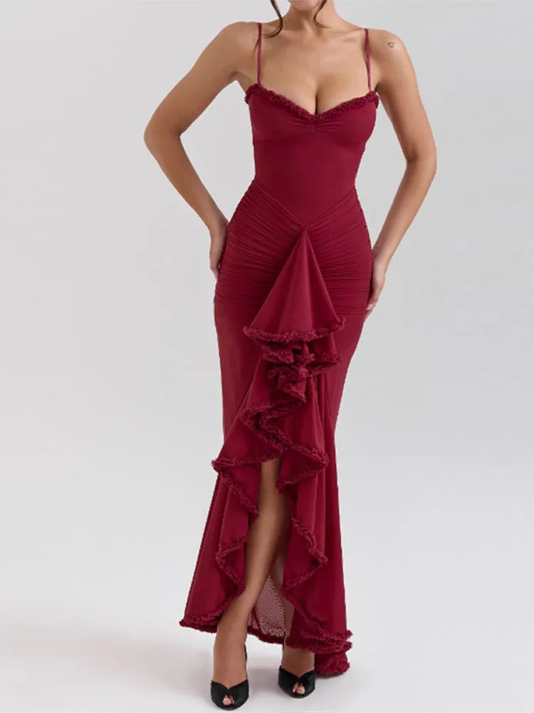 Soleil Ruffled Lace Trim Maxi Dress-Radiant Summer & Holiday Fashion