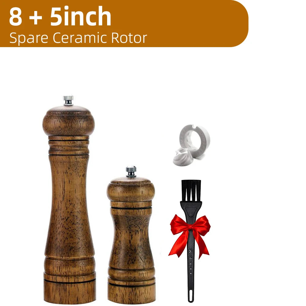 Wooden Pepper Grinder Set – 5/8/10 Inch Manual Mill with Ceramic Rotor