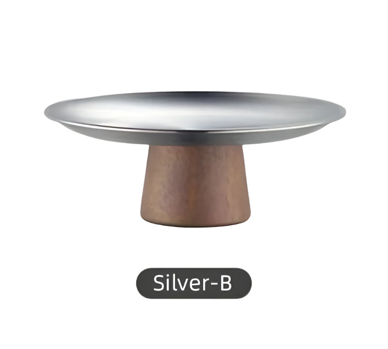 Stainless Steel Cake Stand with Wooden Base – Gold & Silver Display Riser for Dessert Tables, Weddings & Parties