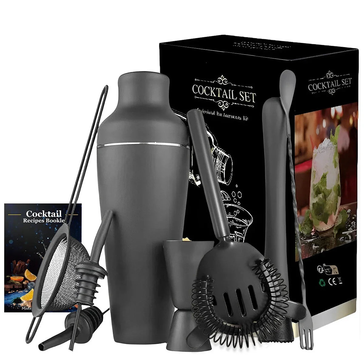 Matte Black Cocktail Shaker 8 Piece Set