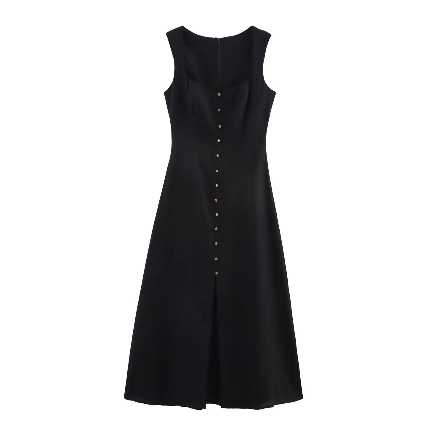 Marvela Button Front Midi Dress – Flattering A-Line Sleeveless Summer Dress with Sweetheart Neckline and Front Slit