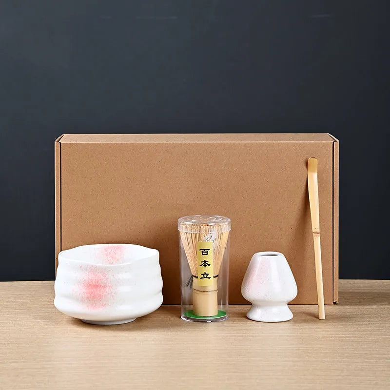 4 Piece Matcha Tea Set with Ceramic Bowl & Accessories – Japanese Matcha Making Kit in Various Colours